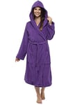 CityComfort Ladies Robe Terry Towelling Cotton Dressing Gown Bathrobe Highly Absorbent Women (M, Deep Purple Hooded)