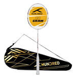 HUNDRED Powertek 2000 Pro Graphite Strung Badminton Racket with Full Racket Cover (White) | for Intermediate Players | Weight: 90 Grams | Maximum String Tension - 22-24lbs