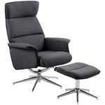 Hellin - Alura Fauteuil relax avec tabouret gris foncé, chromé.