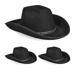 Relaxdays Chapeau de Cowboy, Lot de 3, déguisement Western, Carnaval, fêtes à thèmes, pour Adultes, Noir