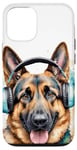 Coque pour iPhone 15 Berger Allemand Écouteurs Chien Alsacien Animaux Imprimé