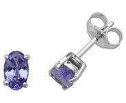 James Moore TH ED242WT 9k White Gold Oval Tanzanite Stud Jewellery