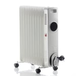 Daewoo 2500W Oil Filled Radiator Portable 11 Fin Heater LED Display Remote White