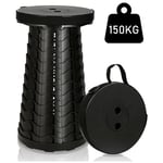 Tabouret Pliant Portable Siège télescopique Réglable en hauteur Chaise de camping Charge Max 150kg noire - Noir - Vingo