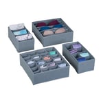 Relaxdays Organiseurs de tiroirs, Lot de 4 boîtes de Rangement pour sous-vêtements, Armoire & tiroirs, Gris