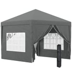 Outsunny Tonnelle Tente de réception Barnum Pop-up Pliant 3 x 3 m 4 parois Amovibles + Sac de Transport Gris