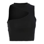 MSemis Women Cropped Vest Tank Top Dance Top Halter Neck Sleeveless Asymmetrical Undershirt Sportswear Clubwear Black L