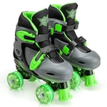 Xootz Roller Skates, Kids Adjustable Quad Skates for Beginners, with Light Up LED Wheels, Multiple Colours and Sizes, Ages 5+