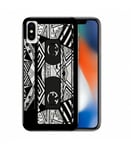 Coque Iphone X XS cassette K7 tape geometrique noir transparente