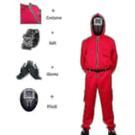 Squid Game Jumpsuit Boss Coat Mask Handskar omgång sex Samma skurk Röd kostym Vuxna barn Set 2