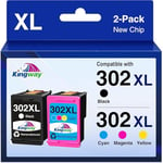 KINGWAY 302XL Cartouches d'encre pour HP 302 XL Compatible avec HP Deskjet 3630 3636 3639 2130 1110 Envy 4520 4525 4524 4527 Officejet 3831 4650 4658 3833 (1 Noir, 1 Couleur)