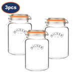 Glass Jar 3L Square Preserving Jar Storage with Airtight Clip Top Container 3pcs