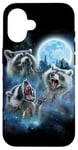 Coque pour iPhone 16 Cosmic Raccoon Trio hurlant sous la galaxie glacée au clair de lune