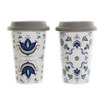 DKD Home Decor Tasse Mug Carrelage Bleu Blanc Silicone Porcelaine (400 ml) (2 pièces)