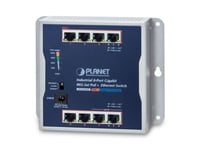 Planet Ip30 Industrial 8-Port, Uhåndtert, Gigabit Ethernet (10/100/1000), Strøm Over Ethernet (Poe), Rack-Montering, Kan Monteres På Vegg