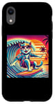 Coque pour iPhone XR Chat amusant surfeur hawaïen coucher de soleil tropical paradis surfeur