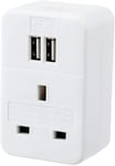 UK to USA InterContinental Travel Adaptor 1 Way with 2x USB Charging Ports White