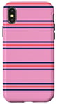 Coque pour iPhone X/XS Rose Bleu Marine Rayé Girly Esthétique Preppy Stripe