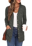 GRECERELLE Gilet Femme Cardigan Long à Col en V Ouvert sur Le Devant Manches Longues Poches pour Un Style Chic Adapté à Toutes Les Saisons (Armée Verte, M)