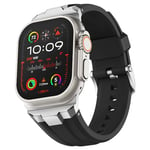 Suitisbest Bracelet compatible avec Apple Watch Ultra 2/Ultra 49 mm, Series 10 46 mm, Série 9/8/7 45 mm, Série SE/6/5/4 44 mm et Série 3/2/1 42 mm, noir (métal argenté)