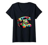 Womens Vintage Telephone Landline Dial V-Neck T-Shirt