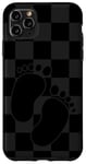 Coque pour iPhone 11 Pro Max Black Gray Big Checkered Baby Footprint Fête des Mères