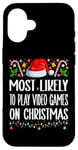 Coque pour iPhone 16 Les plus susceptibles de jouer à des jeux vidéo sur des pyjamas amusants de Noël