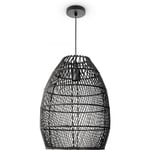 Paco Home - Suspension Salon Boho Lampes En Osier Rotin Lampe Suspendue Noir (Ø30cm), Lampe à suspension - Type 2