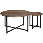 Set of 2 Nesting Coffee Tables Round End Bedside Tables Metal Frame