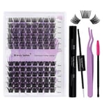 Kit Extension Cils Individuels D Curl 0.07mm DIY Cluster Cils Kit Volume Russe Mixte 12-16mm ZW02+ZW03 Extensions de Cils Individuels Bouquet Cluster Lashes(ZW02+ZW03-D-Cluster Lash Extension Kit)