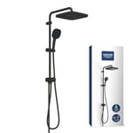 GROHE Vitalio Comfort Colonne de Douche avec Inverseur Manuel, Douche de Tête Carrée 25cm 2 jets (Pluie/SmartRain), Douchette Carrée 11cm 2 jets (Pluie/Stimulant), Economie d'Eau, Noir Mat, 266982431