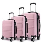 Kono Set 3 Valises Voyage Rigide léger Ensemble de Bagages Trois pc 4 Roues Trolley 360 degrés Bagage Cabine (Rose)