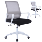 Chaise de Bureau Ergonomique Tournant Avec Roues Fauteuil Tissu Blanc Accoudoirs