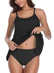 FLYILY Femme Tankini Maillot de Bain Bikini Set 2 Pièces Shorty avec Gilet Gaze sans Manches Beachwear Taille Grande(Black,3XL)