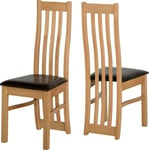 Oak Veneer & Brown Faux Leather Dining Chairs H105cm (Price for 2 Chairs) ASHLEY