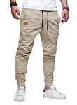 Jolicloth Mens Work Trousers Cargo Joggers Functional Pants Cycling Trousers Cotton with Drawstring Sweatpants Pockets Khaki X-Large