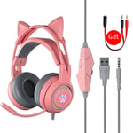 Pour casque PS5 avec microphone HiFi stéréo basse oreilles de chat casque Gamer filles RVB noir rose casque pour PC portable téléphone Xbox-rose sans boîte