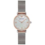 Emporio Armani Montre pour femme, mouvement à quartz, boîtier de 32 mm en acier inoxydable argenté/rosé avec bracelet en acier inoxydable, AR2067