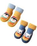 Adorel Chaussons Chaussettes Anti-dérapantes Bébé Lot de 2 Penguin Jaune, Renard Bleu 23 (Taille Fabricant: 15)