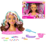 Barbie Tête à Coiffer Color Reveal avec Cheveux Brun foncé et Plus de 20 Accessoires de Coiffure, Dont des Barrettes à Cheveux à Motif étoile et Papillon avec Fonction de Changement de Couleur, JFG82