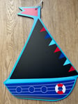 Gisela Graham Children Blue Pirate Ship Boat Chalkboard Hanging Kids Decor