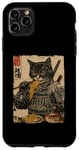 Coque pour iPhone 11 Pro Max Samurai Cat Loves Ramen Anime Drôle Anime Art Japonais Samouraï