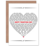 Love Valentines Heart Words Romantic Greetings Card Plus Envelope Blank inside