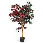 COSTWAY Plante Artificielle Arbre Ficus Artificiel Hauteur 120 CM Décoration Intérieur et Extérieur avec Pot Cimenté pour Salon, Balcon, Chambre, Bureau, Séjour