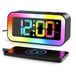 ONEWAY Digital Alarm Clock, RGB Colorful LED Clock, Alarm Clocks Bedside Mains Powered, Adjustable Brightness, Screen Always-Lit & Voice Control On/Off, 12/24h, Snooze, Weekend Mode, Power-Off Memory