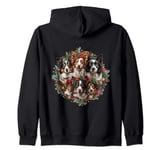 Cute Border Collie Dogs Christmas Wreath Holiday Puppy Dog Zip Hoodie