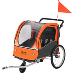 VEVOR Remorque Vélo Enfant Pliable Poussette 2 Places Double Porte-Enfants 45 kg