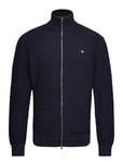 Cotton Texture Zip Cardigan Tops Knitwear Full Zip Jumpers Navy GANT