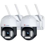 Ctronics - Lot de 2 Caméra Surveillance 4K 8MP WiFi 2,4/5Ghz Extérieure Détection Humaine/Véhicule avec Suivi Automatique 355°Pan 90°Tilt Vision