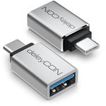 deleyCON USB-C vers Adaptateur USB OTG (2 Pièces) Aluminium - Adaptateur USB 5 Gbit/s OTG - Thunderbolt 3/4 vers USB 3.0 pour IPhone 15 Pro Max MacBook Pro Air 2023 IPad Mini iMac - Argent